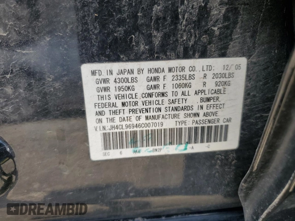 2006 Acura TSX Navi with VIN JH4CL96946C007019, listed as a Copart auction lot 62790095 with 209,820 mi miles and Salvage title. Bid and sale history available at DreamBid. Image 12.