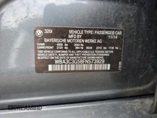 2015 BMW 3 Series 320i xDrive with VIN WBA3C3G58FNS73929, listed as a Copart auction lot 57591425 with 83,654 mi miles and Salvage title. Bid and sale history available at DreamBid. Image 12.