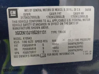 2008 Chevrolet Silverado 1500 LT w/1LT with VIN 3GCEK13J18G281131, listed as a IAAI auction lot 41715224 with 193,458 mi miles. Bid and sale history available at carsss.com. Image 9.