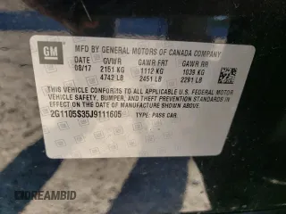 2018 Chevrolet Impala LT с VIN 2G1105S35J9111605, выставлен на аукционе Copart как лот 75451874 с пробегом 102 730 миль миль и Списание • Salvage title. История ставок и продаж доступна на DreamBid. Изображение 12.