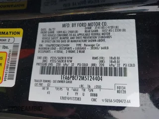 2021 Ford Mustang GT with VIN 1FA6P8CF2M5124404, listed as a IAAI auction lot 41072026 with 48,310 mi miles. Bid and sale history available at carsss.com. Image 9.