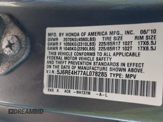 2010 Honda CR-V EX-L with VIN 5J6RE4H77AL078285, listed as a IAAI auction lot 42246405 with 200,037 mi miles and . Bid and sale history available at DreamBid. Image 9.