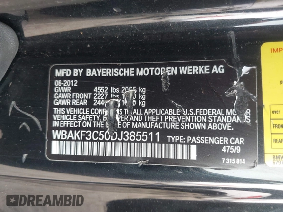 2013 BMW 3 Series 328i xDrive with VIN WBAKF3C50DJ385511, listed as a IAAI auction lot 41795976 with 134,057 mi miles. Bid and sale history available at carsss.com. Image 9.