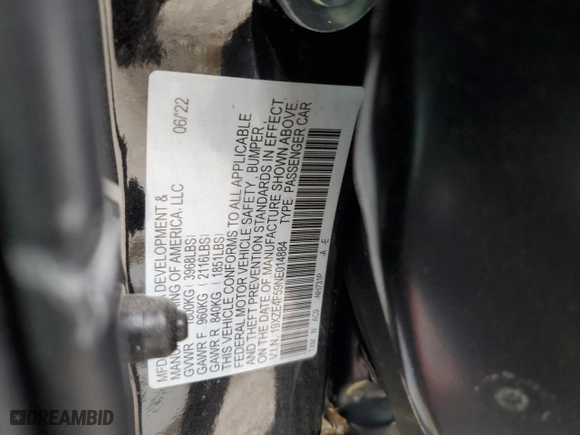 2022 Honda Insight EX with VIN 19XZE4F59NE014884, listed as a Copart auction lot 86981484 with 6,807 mi miles and Salvage Title. Bid and sale history available at carsss.com. Image 14.