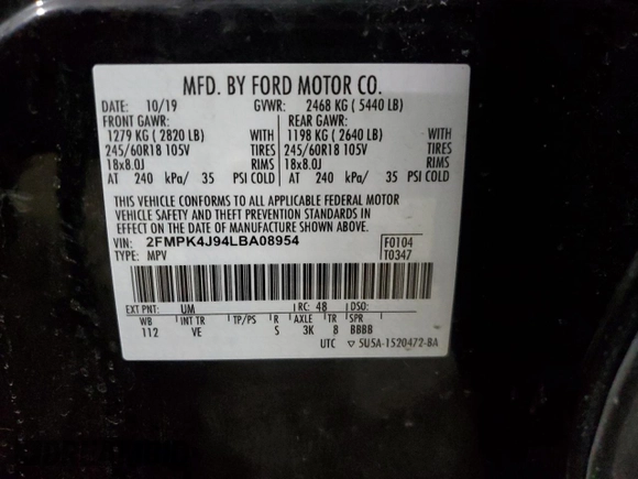 2020 Ford Edge SEL z VIN 2FMPK4J94LBA08954, wystawiony jako Copart lot #85891674 z przebiegiem 53 525 mil mil oraz Nie do naprawy • Non repairable. Historia ofert i sprzedaży dostępna na DreamBid. Obrazek 13.