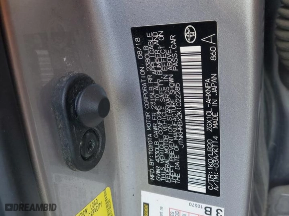 2019 Toyota C-HR XLE with VIN JTNKHMBX2K1022285, listed as a Copart auction lot 48472255 with 59,598 mi miles and Clean Title. Bid and sale history available at carsss.com. Image 12.