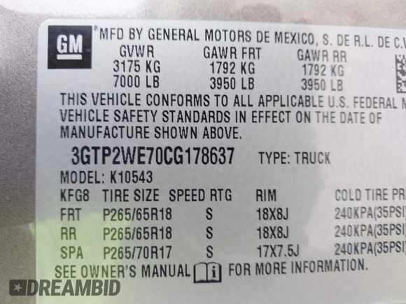 2012 GMC Sierra 1500 SLT with VIN 3GTP2WE70CG178637, listed as a IAAI auction lot 40844634 with 89,683 mi miles and . Bid and sale history available at DreamBid. Image 9.
