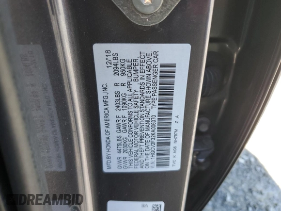 2019 Honda Accord Sport z VIN 1HGCV2F32KA006070, wystawiony jako Copart lot #58180025 z przebiegiem 88 408 mil mil oraz Szkoda całkowita • Salvage title. Historia ofert i sprzedaży dostępna na DreamBid. Obrazek 13.