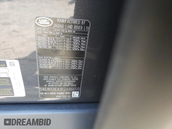 2023 Land Rover Discovery with VIN SALRT2EX1P2486650, listed as a Copart auction lot 62393514 with 3,712 mi miles and Salvage Title. Bid and sale history available at DreamBid. Image 12.