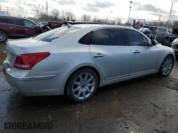 2013 Hyundai Equus Signature with VIN KMHGH4JH8DU058788, listed as a Copart auction lot 46627145 with 80,753 mi miles and Salvage Title. Bid and sale history available at DreamBid. Image 3.