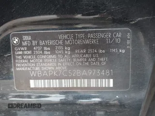 2011 BMW 3 Series 328i xDrive with VIN WBAPK7C52BA973481, listed as a IAAI auction lot 42553920 with 212,432 mi miles and . Bid and sale history available at DreamBid. Image 9.