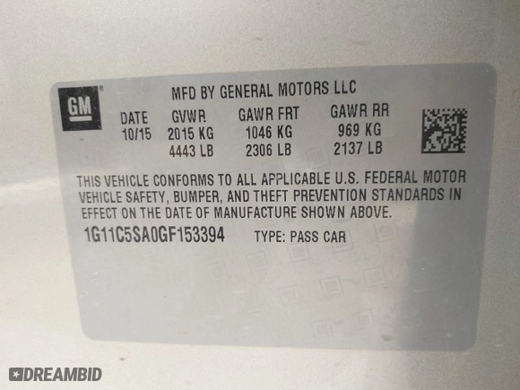 2016 Chevrolet Malibu Limited LT with VIN 1G11C5SA0GF153394, listed as a IAAI auction lot 41822267 with 120,591 mi miles. Bid and sale history available at carsss.com. Image 9.