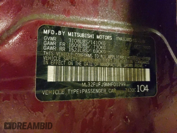 2021 Mitsubishi Mirage ES with VIN ML32FUFJ9MHF01299, listed as a Copart auction lot 57794835 with 85,816 mi miles and Salvage title. Bid and sale history available at DreamBid. Image 12.