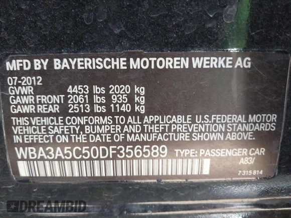 2013 BMW 3 Series 328i с VIN WBA3A5C50DF356589, выставлен на аукционе IAAI как лот 42093871 с пробегом Не указан миль и . История ставок и продаж доступна на DreamBid. Изображение 9.