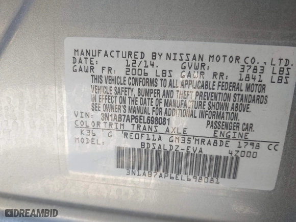 2014 Nissan Sentra SR with VIN 3N1AB7AP6EL698081, listed as a IAAI auction lot 41984797 with 64,384 mi miles. Bid and sale history available at carsss.com. Image 9.