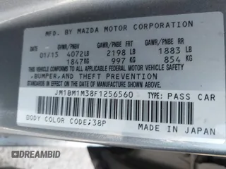 2015 Mazda 3 S Grand Touring with VIN JM1BM1M38F1256560, listed as a IAAI auction lot 41655332 with 121,179 mi miles and . Bid and sale history available at DreamBid. Image 9.