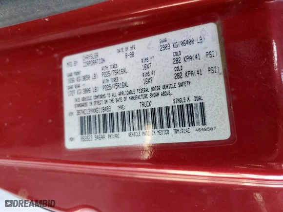 1999 Dodge Ram 1500 with VIN 3B7HC13YXXG118483, listed as a Copart auction lot 50600685 with 258,726 mi miles and Salvage Title. Bid and sale history available at carsss.com. Image 12.