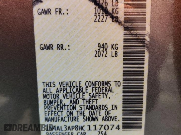 2017 Nissan Altima 2.5 SV with VIN 1N4AL3AP8HC117074, listed as a Copart auction lot 52078885 with 139,409 mi miles and Salvage Title. Bid and sale history available at carsss.com. Image 13.