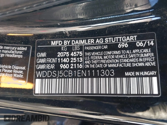 2014 Mercedes-Benz CLA 45 AMG with VIN WDDSJ5CB1EN111303, listed as a IAAI auction lot 41399624 with Not provided miles and . Bid and sale history available at DreamBid. Image 9.