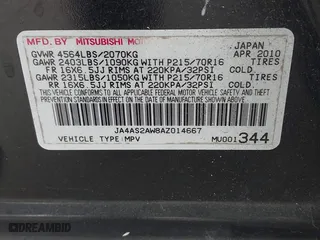 2010 Mitsubishi Outlander ES with VIN JA4AS2AW8AZ014667, listed as a IAAI auction lot 41921018 with 64,626 mi miles. Bid and sale history available at carsss.com. Image 9.