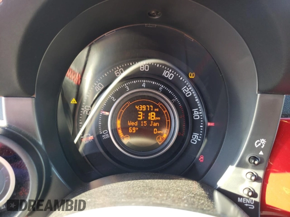 2013 FIAT 500 Abarth with VIN 3C3CFFJH9DT738380, listed as a Copart auction lot 88735915 with 43,977 mi miles and Salvage Title. Bid and sale history available at carsss.com. Image 9.