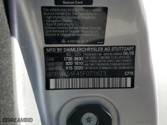 2005 Mercedes-Benz SLK-Class with VIN WDBWK56F45F071623, listed as a Copart auction lot 84751524 with 84,579 mi miles and Salvage Title. Bid and sale history available at carsss.com. Image 15.