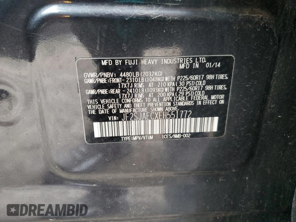 2014 Subaru Forester Premium z VIN JF2SJAECXEH551772, wystawiony jako Copart lot #51978815 z przebiegiem 89 406 mil mil oraz Szkoda całkowita • Salvage title. Historia ofert i sprzedaży dostępna na DreamBid. Obrazek 13.