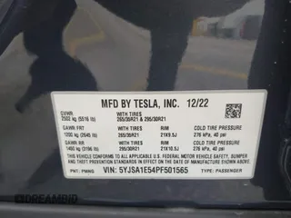 2023 Tesla Model S with VIN 5YJSA1E54PF501565, listed as a IAAI auction lot 42244953 with Not provided miles and . Bid and sale history available at DreamBid. Image 9.