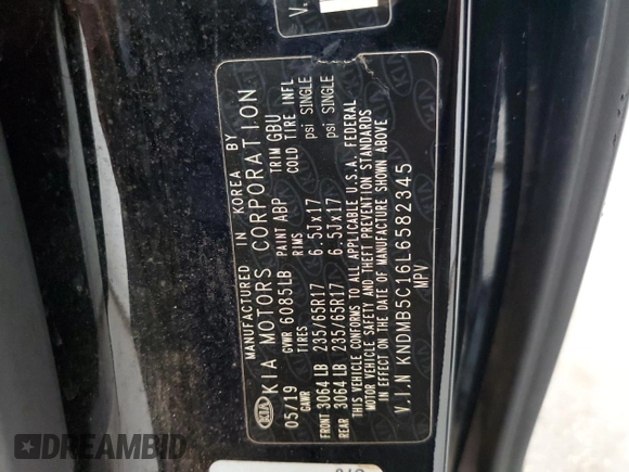 2020 Kia Sedona EX with VIN KNDMB5C16L6582345, listed as a Copart auction lot 75950584 with 103,552 mi miles and Clean Title. Bid and sale history available at carsss.com. Image 13.