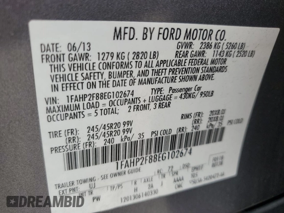 2014 Ford Taurus Limited with VIN 1FAHP2F88EG102674, listed as a Copart auction lot 62841285 with 107,378 mi miles and Salvage title. Bid and sale history available at DreamBid. Image 12.