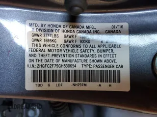 2016 Honda Civic EX with VIN 2HGFC2F79GH530654, listed as a Copart auction lot 54371555 with Not Provided miles and Salvage Title. Bid and sale history available at DreamBid. Image 12.