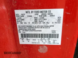 2007 Ford F-150 XLT with VIN 1FTRW12W07KD47856, listed as a Copart auction lot 58524485 with 180,359 mi miles and Clean title. Bid and sale history available at DreamBid. Image 12.