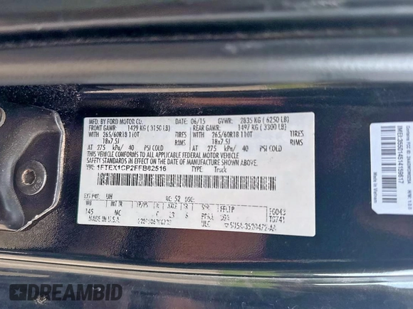 2015 Ford F-150 XL с VIN 1FTEX1CP2FFB82516, выставлен на аукционе Copart как лот 65294985 с пробегом 100 330 миль миль и Чистый • Clean title. История ставок и продаж доступна на DreamBid. Изображение 10.