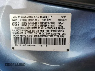 2005 Honda Odyssey EX-L with VIN 5FNRL38765B072878, listed as a Copart auction lot 54610815 with 271,460 mi miles and Salvage title. Bid and sale history available at DreamBid. Image 13.