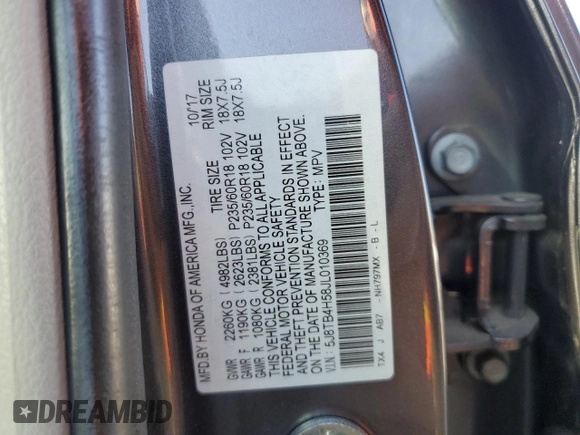 2018 Acura RDX Technology with VIN 5J8TB4H58JL010369, listed as a Copart auction lot 52110235 with 54,168 mi miles and Salvage Title. Bid and sale history available at DreamBid. Image 13.