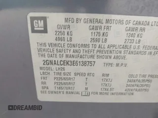 2014 Chevrolet Equinox LT with VIN 2GNALCEK3E6138757, listed as a IAAI auction lot 42050997 with 172,553 mi miles. Bid and sale history available at carsss.com. Image 9.