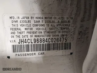 2004 Acura TSX with VIN JH4CL96884C028475, listed as a IAAI auction lot 41874623 with 168,555 mi miles. Bid and sale history available at carsss.com. Image 9.