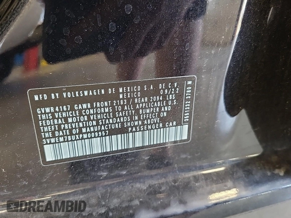 2023 Volkswagen Jetta SE with VIN 3VWEM7BUXPM009957, listed as a IAAI auction lot 42805780 with 2,429 mi miles and . Bid and sale history available at DreamBid. Image 1.