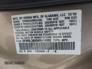 2006 Honda Odyssey EX-L with VIN 5FNRL38656B414992, listed as a IAAI auction lot 42179924 with 298,440 mi miles. Bid and sale history available at carsss.com. Image 9.