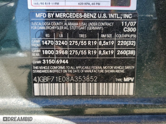2008 Mercedes-Benz GL-Class 4.6L with VIN 4JGBF71E08A353852, listed as a Copart auction lot 52790035 with 178,788 mi miles and Salvage Title. Bid and sale history available at carsss.com. Image 13.