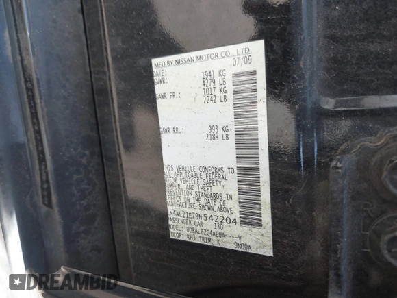2009 Nissan Altima S with VIN 1N4AL21E79N542204, listed as a IAAI auction lot 41765727 with 108,024 mi miles and . Bid and sale history available at DreamBid. Image 9.