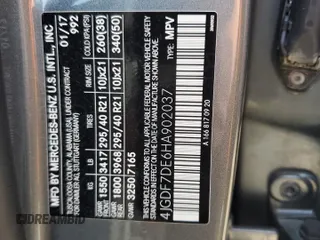 2017 Mercedes-Benz GLS 550 с VIN 4JGDF7DE6HA902037, выставлен на аукционе Copart как лот 58837095 с пробегом 150 054 миль миль и Чистый • Clean title. История ставок и продаж доступна на DreamBid. Изображение 13.