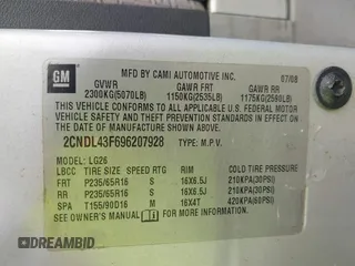 2009 Chevrolet Equinox 1LT z VIN 2CNDL43F696207928, wystawiony jako IAAI lot #42142460 z przebiegiem 226 195 mil mil oraz . Historia ofert i sprzedaży dostępna na DreamBid. Obrazek 9.