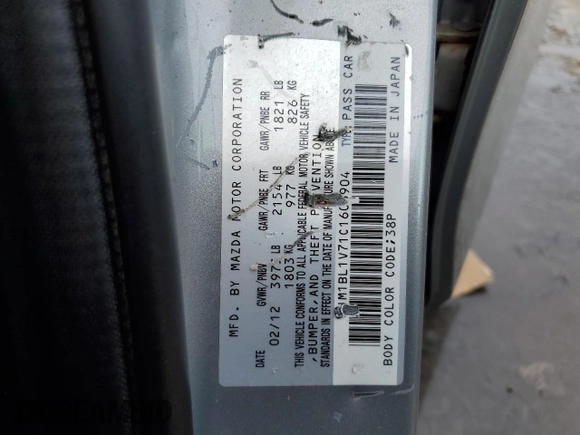 2012 Mazda 3 i Touring with VIN JM1BL1V71C1606904, listed as a Copart auction lot 46303485 with 261,992 mi miles and Salvage Title. Bid and sale history available at DreamBid. Image 12.