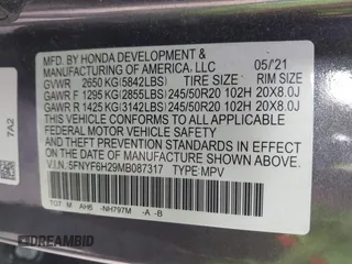 2021 Honda Pilot Special Edition with VIN 5FNYF6H29MB087317, listed as a IAAI auction lot 41696169 with 74,195 mi miles. Bid and sale history available at carsss.com. Image 9.