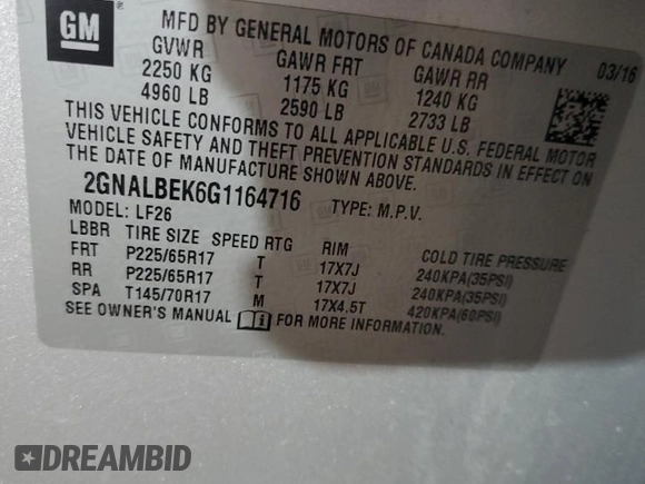 2016 Chevrolet Equinox LS with VIN 2GNALBEK6G1164716, listed as a Copart auction lot 87789005 with Not Provided miles and Salvage Title. Bid and sale history available at carsss.com. Image 13.