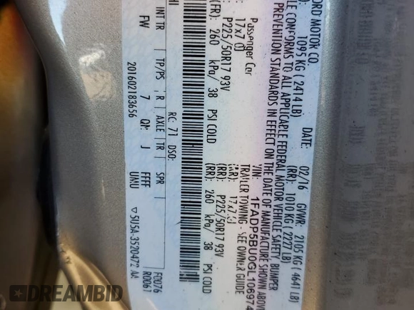 2016 Ford C-Max SEL with VIN 1FADP5BU0GL106974, listed as a Copart auction lot 43627245 with 161,766 mi miles and Salvage Title. Bid and sale history available at DreamBid. Image 12.