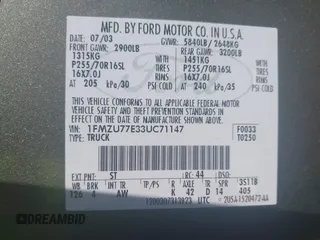 2003 Ford Explorer Sport Trac XLS с VIN 1FMZU77E33UC71147, выставлен на аукционе IAAI как лот 42564210 с пробегом 150 836 миль миль и . История ставок и продаж доступна на DreamBid. Изображение 9.