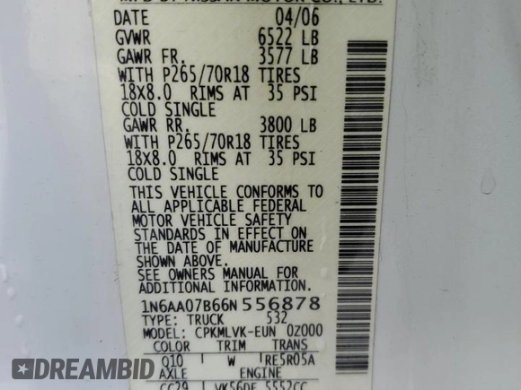 2006 Nissan Titan LE z VIN 1N6AA07B66N556878, wystawiony jako Copart lot #47880935 z przebiegiem 221 371 mil mil oraz Szkoda całkowita • Salvage title. Historia ofert i sprzedaży dostępna na DreamBid. Obrazek 12.