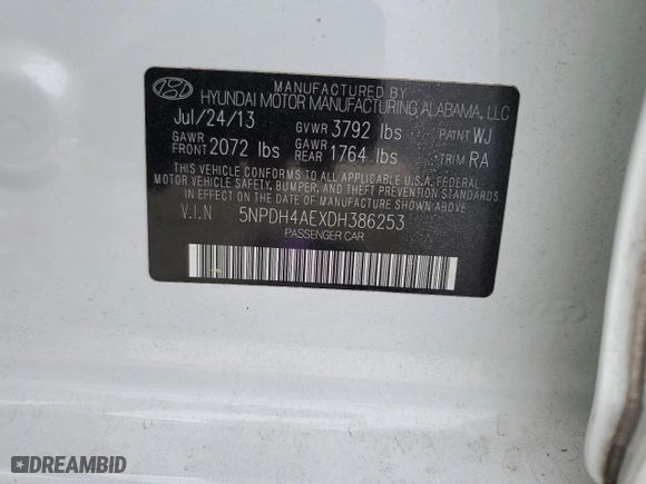 2013 Hyundai Elantra GLS PZEV with VIN 5NPDH4AEXDH386253, listed as a Copart auction lot 51627425 with 93,053 mi miles and Salvage Title. Bid and sale history available at carsss.com. Image 14.